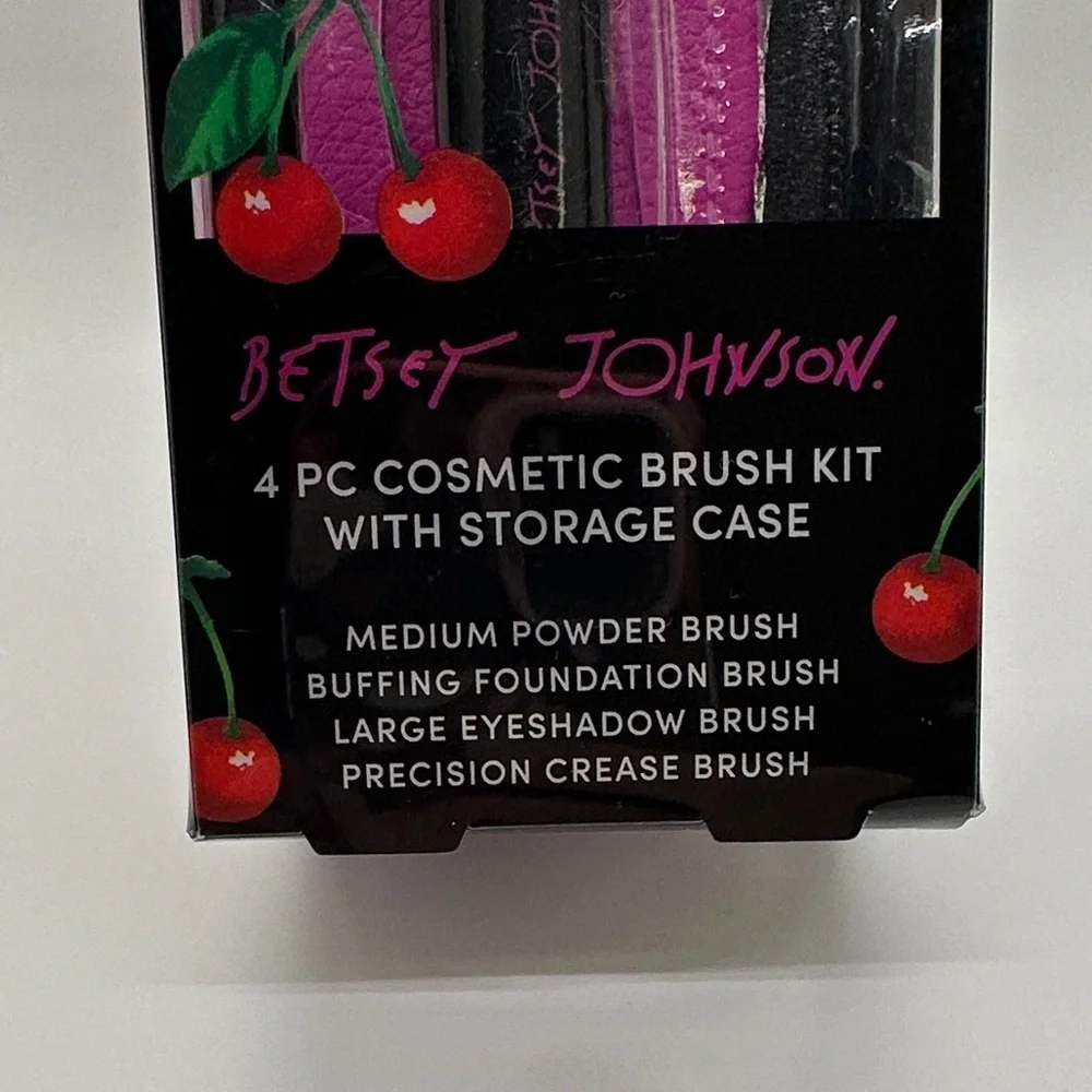 Betsey Johnson Cherry Cosmetic Brush Set - Pink and Black